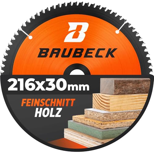 BAUBECK Sägeblatt 216x30 - Holz Feinschnitt - Kreissägeblatt 216x30 für Holz - Sägeblatt 216 kompatibel mit Metabo KGS 216, Bosch GCM 8 uvm. von BAUBECK