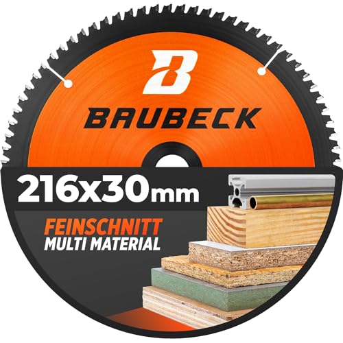 BAUBECK Sägeblatt 216x30 - Multi Material Feinschnitt - Kreissägeblatt 216x30 für Holz, Aluminium, Metall uvm. - Sägeblatt 216 kompatibel mit Metabo KGS 216, Bosch GCM 8 uvm. von BAUBECK