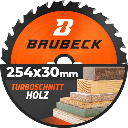 BAUBECK Sägeblatt 254x30 - Holz Zuschnitt - Kreissägeblatt 254 x 30 für schnellen Holzschnitt - Sägeblatt 254 kompatibel mit Bosch GTS 10, Bosch PTS 10, Metabo KGS 254 uvm. 254x30x2.0 von BAUBECK