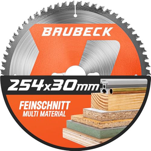 BAUBECK Sägeblatt 254x30 - Multi Material Feinschnitt - Kreissägeblatt 254 x 30 für Holz, Aluminium, Metall uvm. - Sägeblatt 254 kompatibel mit Bosch GTS 10, Bosch PTS 10, Metabo KGS 254 uvm. von BAUBECK