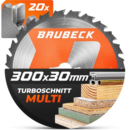 BAUBECK Sägeblatt 300x30 3.2mm Zuschnitt in Holz & Alu, 20 Zähne kompatibel mit Kapp- & Tischkreissägen von Metabo, Bosch ect. Kreissägeblatt 300x30, Kappsägeblatt 300 von BAUBECK