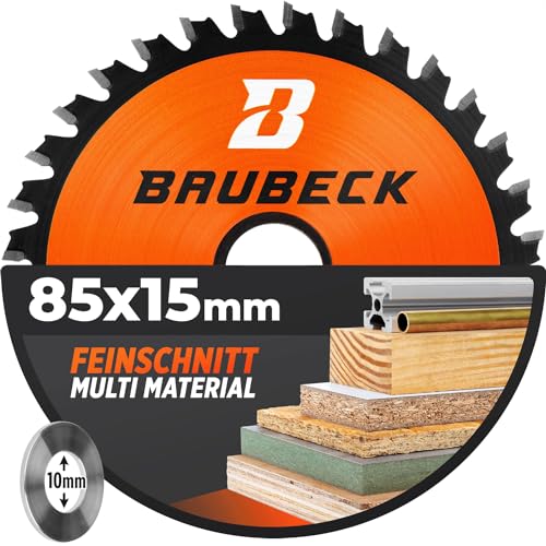 BAUBECK Sägeblatt 85x15 inkl. 10mm Reduzierring - Multi Material Feinschnitt - Sägeblatt 85mm für Holz, Aluminium, Metall uvm. - Kreissägeblatt 85x10 von BAUBECK