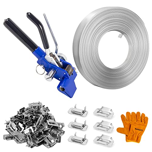 BAUSATZ Verpackungsschnallen-Set, Spanner-Werkzeuge, Banding-Set, Umreifungsschnallen, 1,9 x 3,4 m, Edelstahl-Banding-Spule, 100 Stück Ohr-Lokt-Schnallen, Stahlverpackungs-Umreifungswerkzeug von BAUSATZ