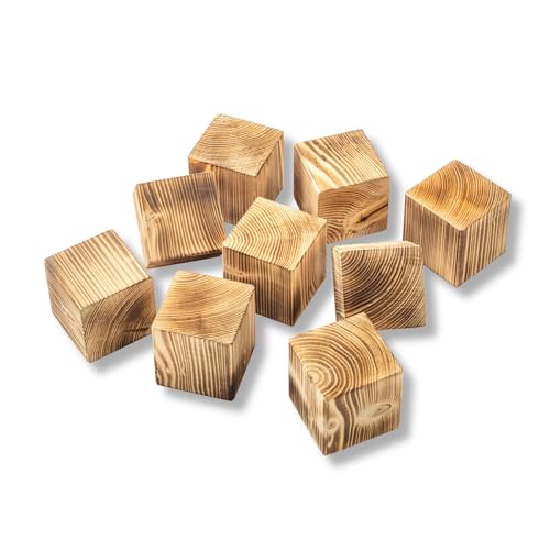 BAVASTYLE Cube - 9 XXL Fichten Holzwürfel 10x10x10cm geflammt - Holzklötze zur Dekoration, individuell gestaltbare Holz Deko - Würfel zum Bauen & Basteln - PEFC zertifiziertes Echtholz von BAVASTYLE