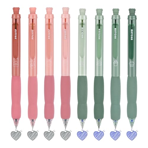 BAYTORY 8 Stuck Radierbare Stifte, 4 Blau & 4 Schwarze Tinte 0,5 mm Feiner Spitze Einziehbare Gelstifte Mit Radiergummi, Glattes Schreiben Schnell Trocken Schule Burobedarf (Rosa & Grün) von BAYTORY