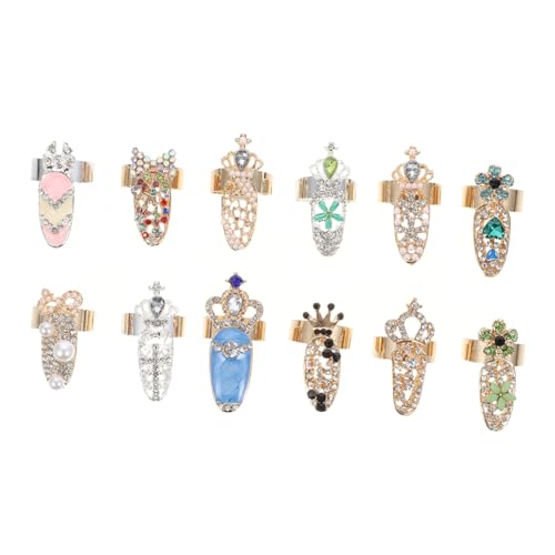 BAZEITFLOW 12 Stück Teiliges Nagelkunst Deko mit Fingerringen Verstellbare Maniküre Schmuck Ringe Nail Charms für Partys Hochzeiten und Alltagslook BAZEITFLOW 12 Stück Teiliges Nagelkunst Deko mit Fingerringen Verstellbare Maniküre Schmuck Ringe Nail Charms für Partys Hochzeiten und Alltagslook von BAZEITFLOW