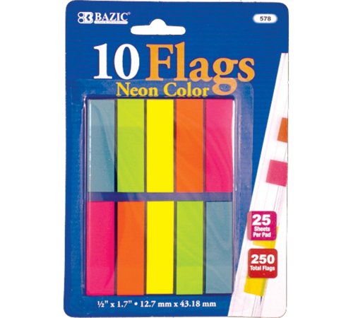 Bazic Flaggen zum Aufkleben, 1,3 x 4,3 cm, Neon, 25 Blatt, 10 Stück pro Packung (24 Stück) von B BAZIC PRODUCTS