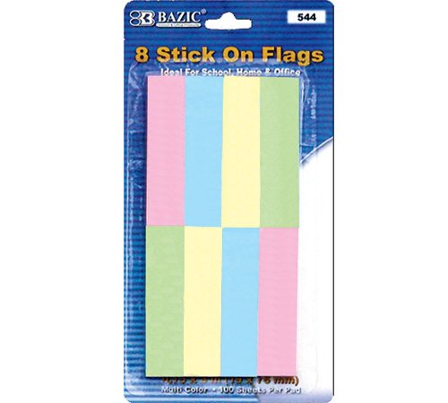 Bazic Flaggennotizen zum Aufkleben, 2,5 x 7,6 cm, 100 Blatt, 8 pro Packung (24 Stück) von BAZIC Products