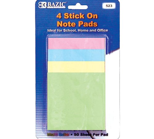 Bazic Haftnotizen, 7,6 x 7,6 cm, 50 Blatt, 4 pro Packung (144 Stück) von BAZIC