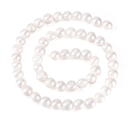 Beadthoven 1 Strang natürliche Süßwasser-Zuchtperlen, 6–8 mm, cremeweiße runde Süßwasserperlen, für Bastelarbeiten, Halsketten, Armbänder, Schmuckherstellung, Loch: 0,6 mm von BB Beadthoven