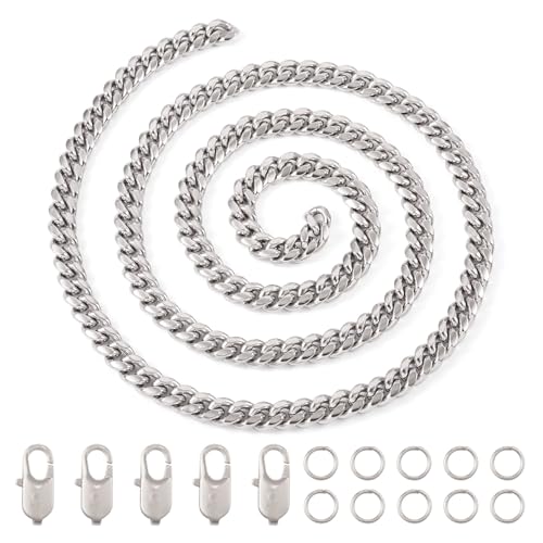 Beadthoven 1 m lange kubanische Gliederkette aus Edelstahl zum Selbermachen von Armbändern und Halsketten, gedrehte Panzerkette mit Karabinerverschlüssen, Biegeringe für Damen und Herren, von BB Beadthoven