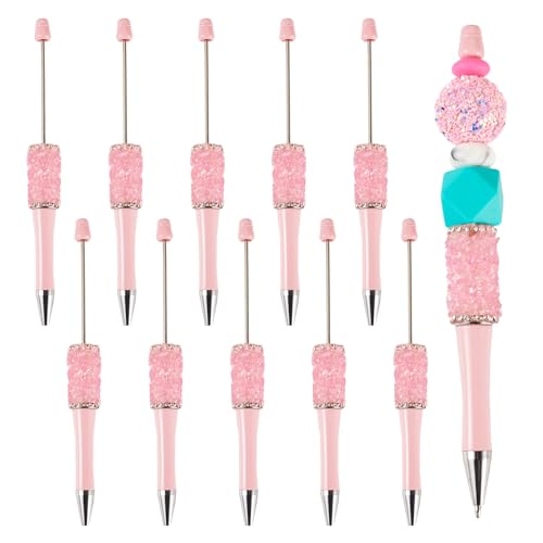 Beadthoven 10 Stück Perlenstifte Kunststoff-Kugelschreiber mit Kristallen, funkelnde Strass-Stifte für DIY, personalisierter Perlenstift, Tintenroller, Büro- und Schulbedarf, Hot Pink von BB Beadthoven