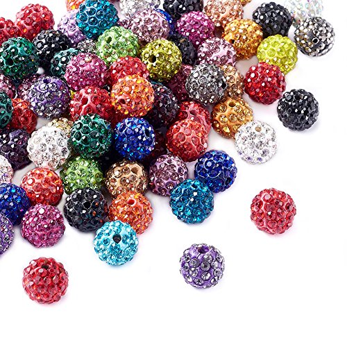 Beadthoven 100 Stück 10 mm Ton-Strassperlen für Schmuckherstellung, Kristallglas-Discokugel-Perlen, glitzernd, Diamantperlen, gemischte runde Polymerperlen für Armband, Halskette, Schlüsselanhänger, von BB Beadthoven