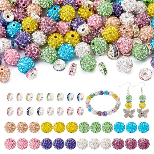 Beadthoven 120 Stück 10 mm Oster-Ton-Strassperlen, 8 mm Strass-Abstandshalter für Schmuckherstellung, Bonbonfarben, Kristallglas, Discokugeln, glitzernde Diamantperlen für Armband, Halskette, von BB Beadthoven