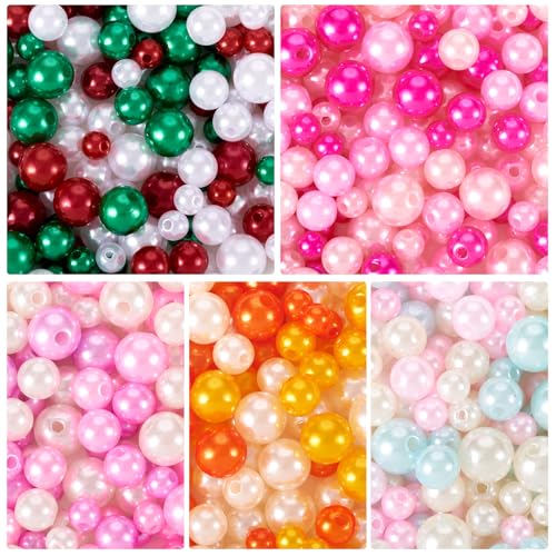 Beadthoven 150G Kunststoff Imitation Perlen Rosa Ton 6-10mm Runde ABS Kunststoff Perlen Kunstperlen für Schmuckherstellung DIY Armband Halskette Ohrringe Loch:1.8-2.5mm von BB Beadthoven