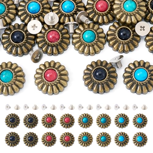 Beadthoven 16 Sets Tibetischer Stil Gänseblümchen Dekorative Nieten Antik Bronze Legierung Gänseblümchen Münze Schraube Nieten Dekorative Schnalle für Leder Schraubverschluss Manuelle DIY Dekoration von BB Beadthoven