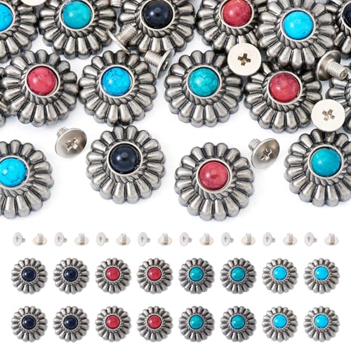 Beadthoven 16 Sets Tibetischer Stil Gänseblümchen Dekorative Nieten Antik Schwarz Legierung Gänseblümchen Münze Schraube Nieten Dekorative Schnalle für Leder Schraubverschluss Manuelle DIY Dekoration von BB Beadthoven