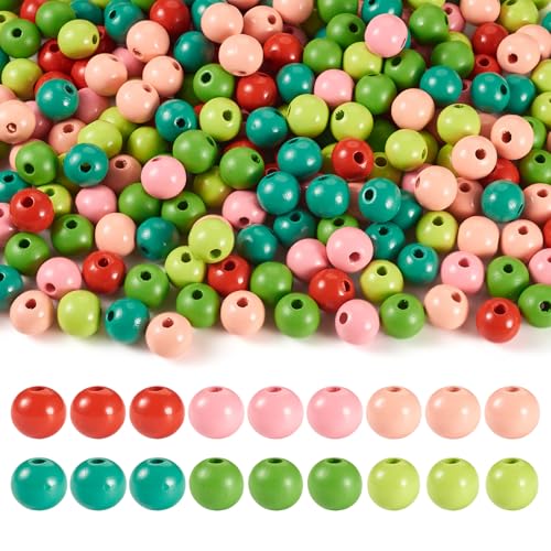 Beadthoven 16mm Natürliche Holzperlen Grün & Rosa Serie Runde Holzperlen Großes Loch Holz Bastelperle für DIY Schmuckherstellung Handwerk und Wohnkultur Loch:4mm von BB Beadthoven