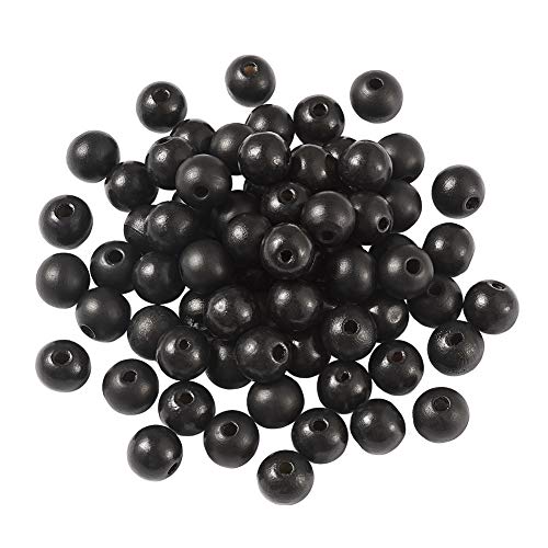 Beadthoven 200 Stück 12 mm schwarze Holzperlen, natürliche runde Kugel, großes Loch, lose Perlen Abstandhalter für Makramee-Girlande, Schmuckarmbänder von BB Beadthoven