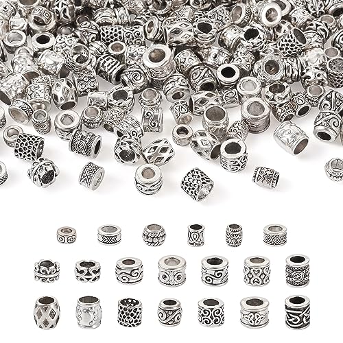 Beadthoven 200 Stück 20 Stil tibetische Großlochperlen Großpackung Antik Silber Röhrenperlen Abstandhalter Großes Loch Mini winzige Metall Schmuck Abstandshalter Legierung Perlen für europäische von BB Beadthoven