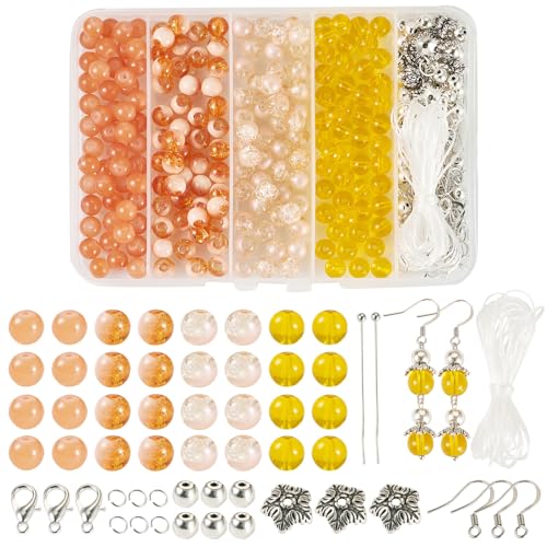 Beadthoven 200 Stück Glas Runde Perlen DIY Schmuck Machen Kits mit Ohrringhaken Springring Perle Kappen Hauptnadeln Kristalldraht für Armband Kette Ohrring machen, Orange von BB Beadthoven