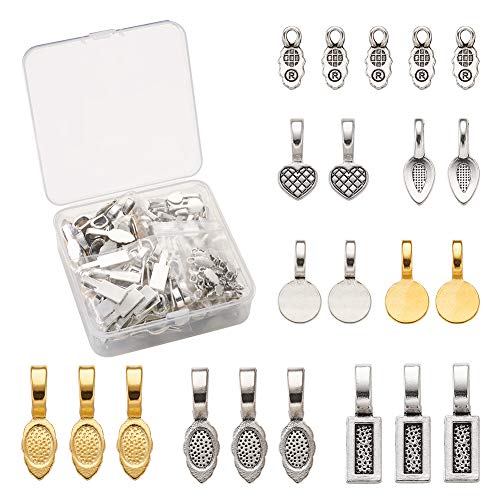 Beadthoven 200 Stück Klebehaken Anhänger flach Pad Ohrring Bail Charms Aufhänger für Schmuckherstellung Scrabble Glas Cabochon Fliesen Anhänger 6 Stile von BB Beadthoven