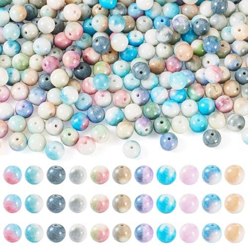 Beadthoven 220 Stück gefärbte Glasperlen, handgefertigte Lampwork-Perlen, 10 mm, runde Imitations-Jade-Perlen für DIY-Armbänder, Halsketten, Ohrringe, Basteln, Türkis-Serie von BB Beadthoven