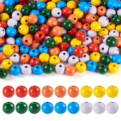 Beadthoven 240 Stück 16 mm natürliche Holzperlen bunte runde Holzperlen große Löcher Holz Handwerk Perle für Heimwerken Schmuck Herstellung Handwerk und Heimtextilien Loch: 4 mm von BB Beadthoven