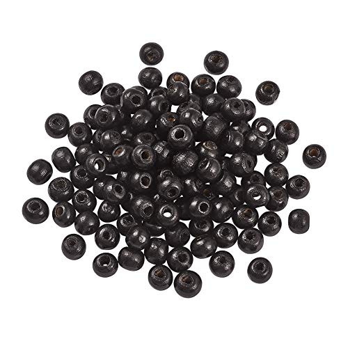 Beadthoven 300 Stück 8 mm schwarze Holzperlen, natürliche runde Kugel, großes Loch, lose Perlen Abstandshalter für Makramee-Girlande, Schmuckarmbänder von BB Beadthoven