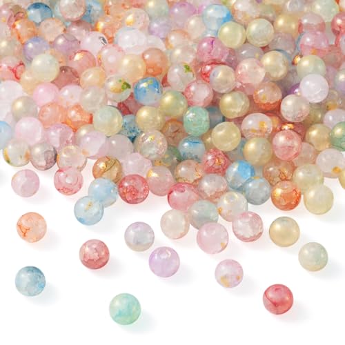 Beadthoven 300 Stück Backen bemalte Crackle Glasperlen 6mm Runde Lose Perlen für Schmuckherstellung Armband Halskette Telefon Lanyard DIY Handwerk von BB Beadthoven