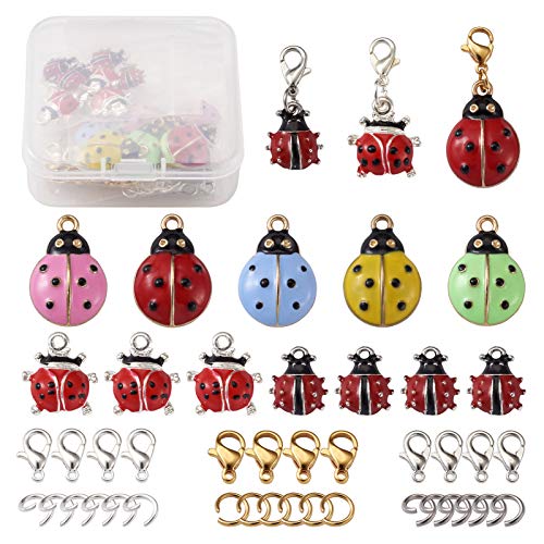 Beadthoven 32 Stück Marienkäfer-Emaille-Charms, Anhänger, bunte Marienkäfer, Käfer, fliegende Insekten, Charms mit Karabinerverschlüssen, offene Biegeringe für Schlüsselanhänger, Schmuckherstellung von BB Beadthoven