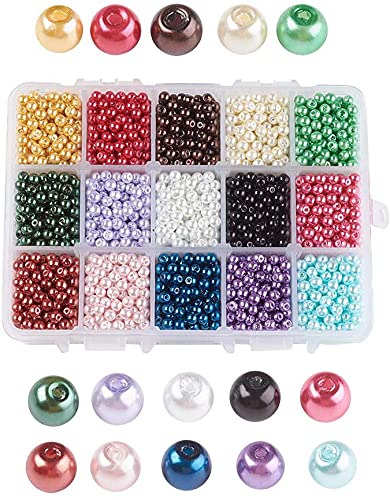 Beadthoven 3375 Stück 4 mm satinierte Glasperlen runde Perlen 15 Farben winzige Perlen Abstandshalter Perlen 0,8 mm Loch für Schmuckarmbänder Ohrringe von BB Beadthoven