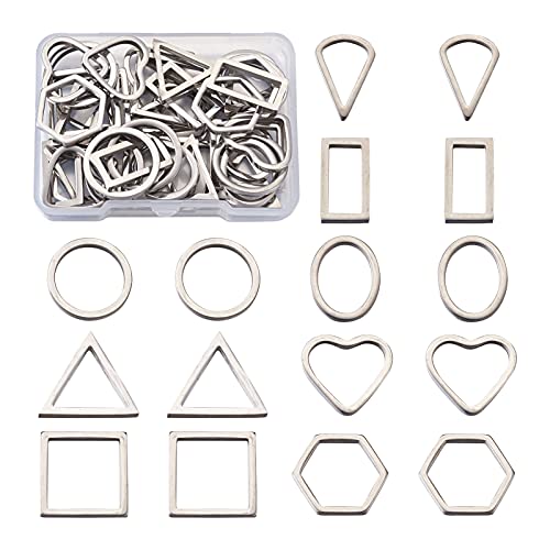 Beadthoven 40 Stück 304 Edelstahl Verbindungsringe 8 Stile Mini Herz Tropfen Dreieck Geometrische Anhänger Charms Metallrahmen Verbinder für Schmuckherstellung von BB Beadthoven