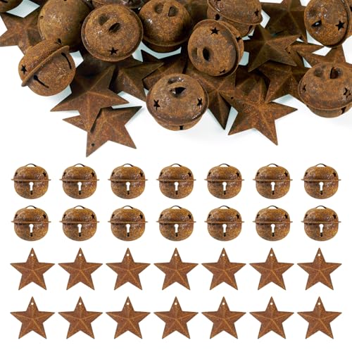 Beadthoven 40 Stück Glockenstern Rustikale Charms Roststern-Anhänger Vintage Stern Weihnachtsbaum hängende Ornamente Bulk für DIY Heimdekoration Handwerk Geschenkverpackung Zubehör von BB Beadthoven