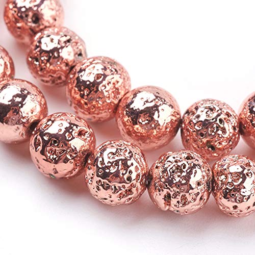 Beadthoven 5 Stränge, galvanisiert, natürliche Lava-Perlen, 8 mm, Roségold, bauchiger Stein, runde Stein-Perlen für Damen und Herren, Schmuckherstellung, Loch: 1 mm von BB Beadthoven