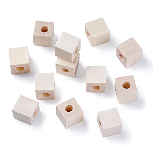 Beadthoven 50 Stück 20 mm Holzperlen, natürlich, blanko, unlackiert, würfelförmige Perlen, Holz, große Löcher für Schmuckherstellung, Loch: 8–8,5 mm von BB Beadthoven