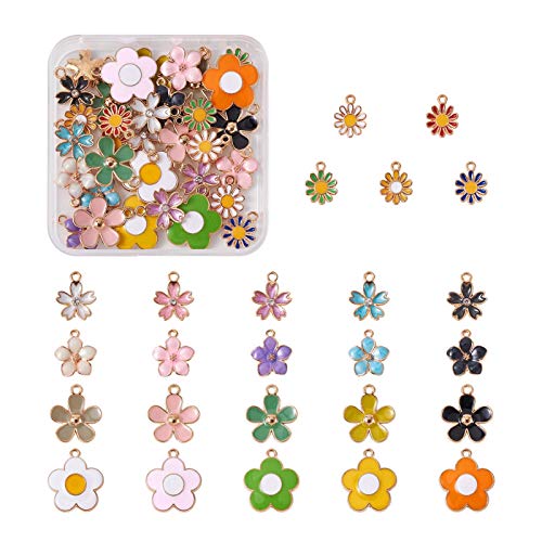 Beadthoven 50 Stück Metalllegierung Emaille Blume Charms 5 Stile Bunte Gänseblümchen Anhänger Vergoldet Blüte Baumeln für Schmuckherstellung Baumeln Ohrringe Armbänder Bastelbedarf von BB Beadthoven