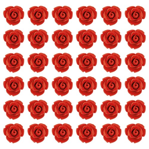 Beadthoven 50 Stück rote Rose Cinnabar Perlen Detail geschnitzte Blume Spacer Perlen 12,5 mm Rosenblätter Link Charms Perlen für Valentinstag Hochzeit Dekoration Verzierung Handwerk Loch: 1,5 mm von BB Beadthoven