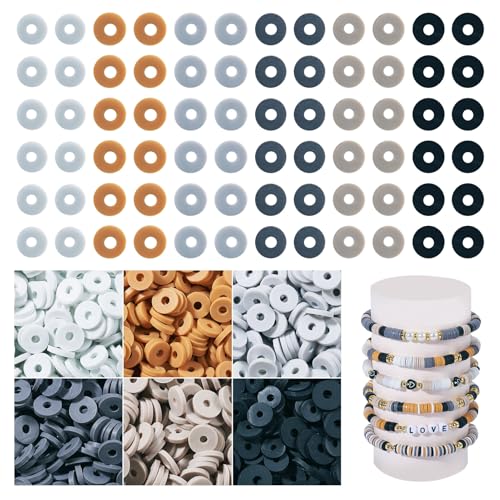 Beadthoven 5640 Stück handgefertigte Modelliermassen-Perlen, 6 mm, flache runde Heishi-Perlen, Disc-Abstandshalter-Perlen für DIY, Handwerk, Armband, Ohrringe, Halskette, Schmuckherstellung, Grau, von BB Beadthoven