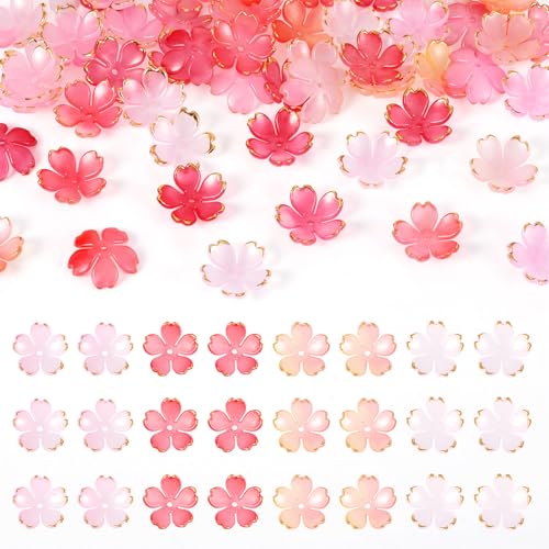 Beadthoven 60 Stück rosa Blumen-Perlenkappen, Acrylperlen, Abstandshalter, Farbverlauf, Blumen-Endkappen, Kirschblüten, lose Perlen für Schmuckherstellung, Armband, Ohrringe, DIY, 18 x 18,5 x 5,5 mm von BB Beadthoven