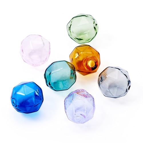 Beadthoven 7pcs Leere Transparente Glasperlen 14mm Facettierte Runde Hohle Glasperlen für Schmuckherstellung Charms Ohrringe Windspiel DIY Handwerk von BB Beadthoven