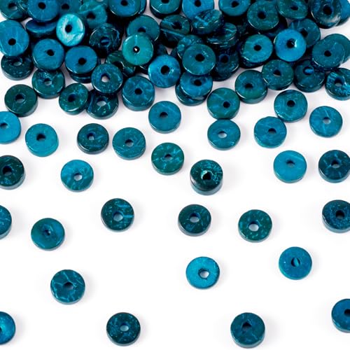 Beadthoven 9 mm tiefblaue Kokosperlen, flache runde Heishi-Perlen, Scheibe, Münzen, lose Abstandshalter, Holz-Donut-Perlen für selbstgemachte Armbänder, Halsketten, Schmuckherstellung, 100 Stück von BB Beadthoven