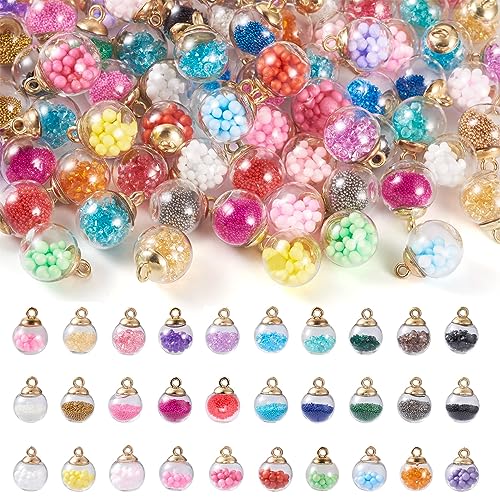 Beadthoven 90 Stück bunte Kristallglaskugel-Anhänger mit Harz-Strasssteinen, Mikro-Perlen, Glasperlen, Anhänger für DIY Halsketten, Armbänder, Ohrringe, Schmuckherstellung von BB Beadthoven