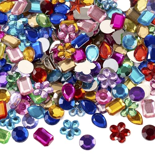 Beadthoven Acryl-Strass-Cabochons, flach, rund, Wassertropfen, quadratische Blumen-Edelsteine, flache Rückseite, für Schmuckherstellung, Kostüme, Schmuck, Verzierungen, 600 Stück von BB Beadthoven