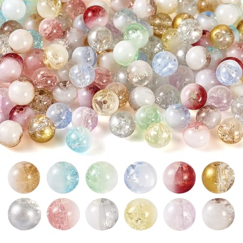 Beadthoven Craquelé-Glasperlen, 10 mm, bunte runde Glasperlen, transparent, funkelnd, kleine Bastelperlen, lose Abstandshalter für Halsketten, Armbänder, Ohrringe, DIY-Schmuckherstellung, 120 Stück von BB Beadthoven