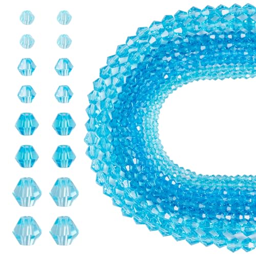 Beadthoven Doppelkegel, klare Glasperlen, Stränge, 3–6 mm, 16 Stränge, transparente, facettierte Kristallperlen, Abstandshalter, Rondelle, Großpackung für DIY-Schmuckherstellung, Dunkelblau von BB Beadthoven