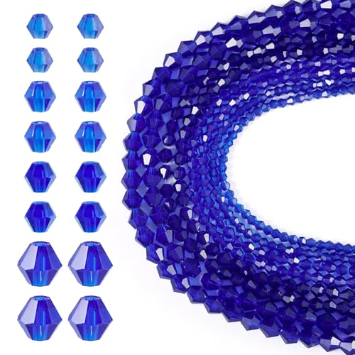 Beadthoven Doppelkegel, klare Glasperlen, Stränge, 3–6 mm, 16 Stränge, transparente, facettierte Kristallperlen, Abstandshalter, Rondelle, Großpackung für DIY-Schmuckherstellung, Mitternachtsblau von BB Beadthoven