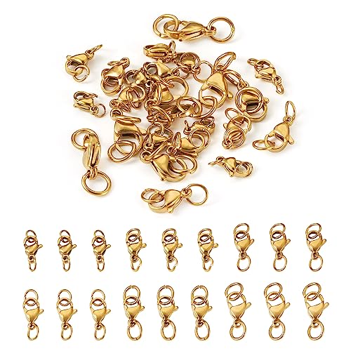 Beadthoven Edelstahl-Karabinerverschlüsse mit offenen Biegeringen, Papageien-Trigger-Verschlüsse, goldener Halsketten-Verschluss, Haken für DIY-Armbänder, Schmuckherstellung, 30 Stück von BB Beadthoven