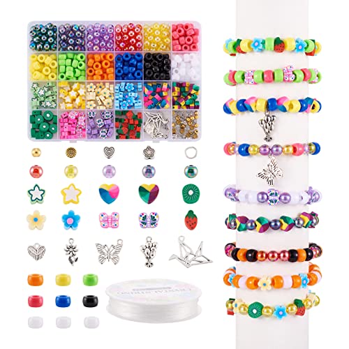 Beadthoven Früchte Armband Perlen-Kit Polymer Ton Kiwi Blume Herz Perlen Fass Runde Acrylperlen Legierung Anhänger mit Biegeringe Elastischer Kristallfaden für DIY Sommer Halskette Schmuck von BB Beadthoven