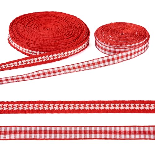 Beadthoven Geschenkband mit rotem Gingham-Muster, 0,95 cm, kariert, Polyester, Jacquardband, klassisches kariertes Band für Halloween, Weihnachtskränze von BB Beadthoven